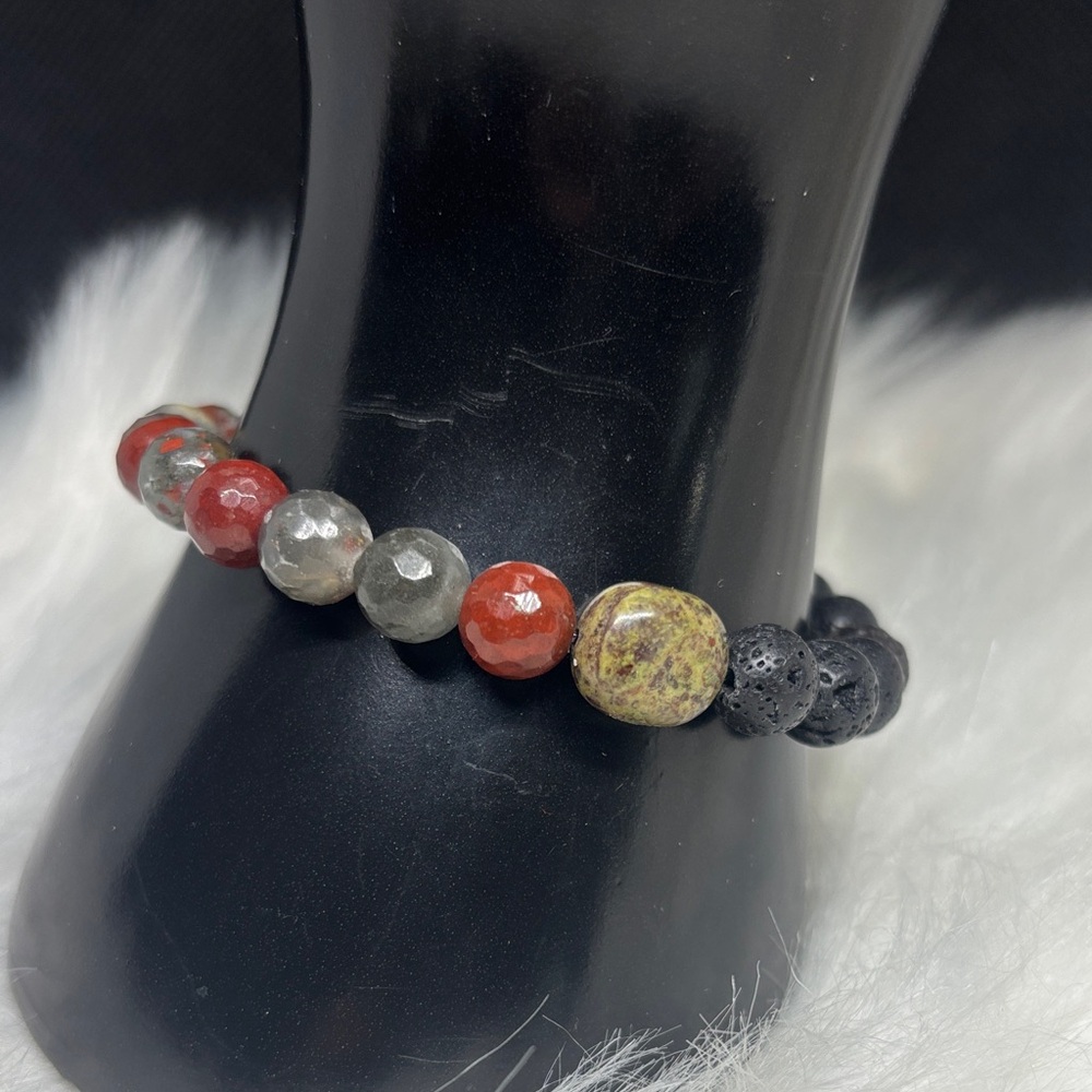 African Bloodstone and Lava Stone Stretch Bracelet